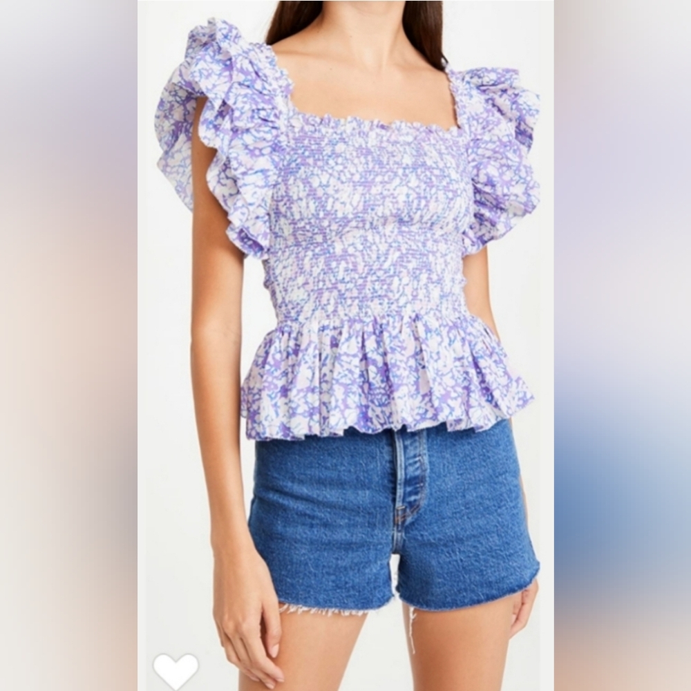Love The Label Smocked Square Lavendar Top